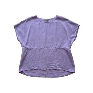FLAX 100% Linen Top Women’s Size Medium Oversized‎ Lavender Purple Short Sleeve